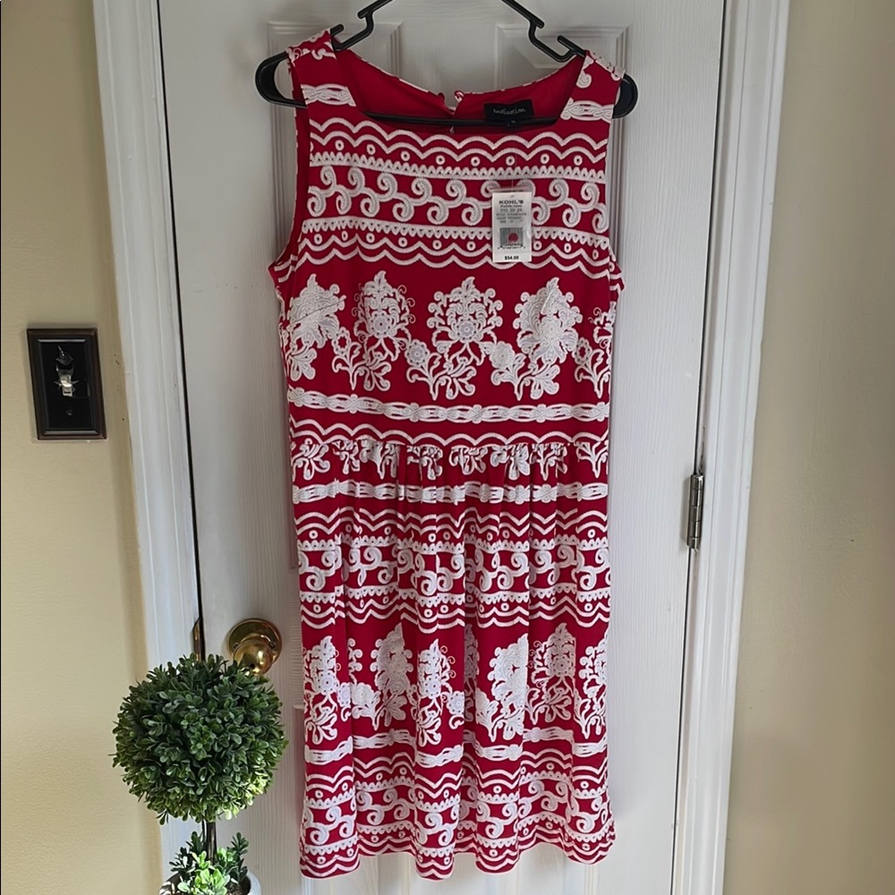 Red and White Sleeveless Midi Sundress